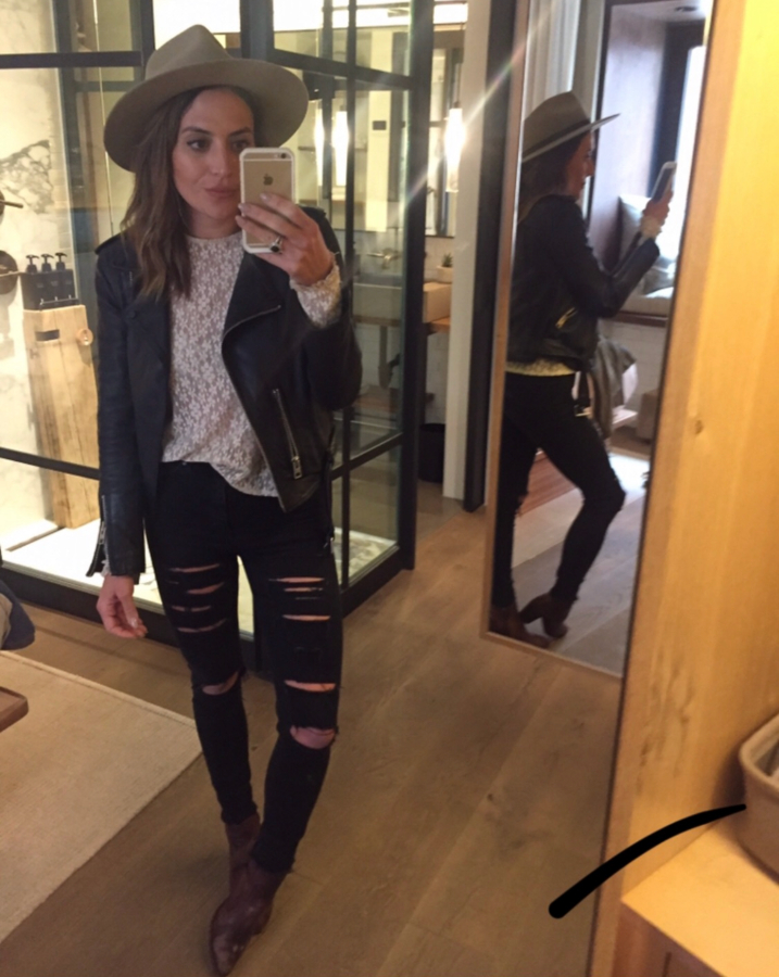 LA stylist Lisette Mora poses in a throwback pair of distressed, black skinny denim